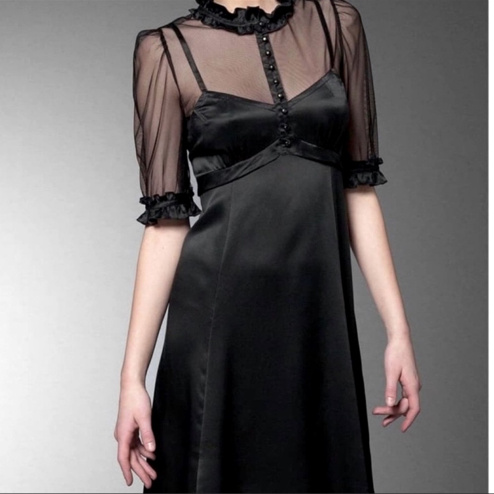 Marc Jacobs Elegant Black Dress with Sheer Ruffle Sleeves
